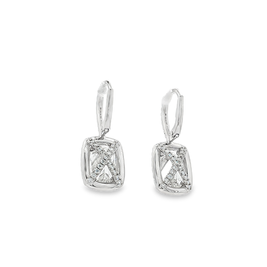 Henri Daussi 18K White Gold Diamond Halo Drop Earrings
