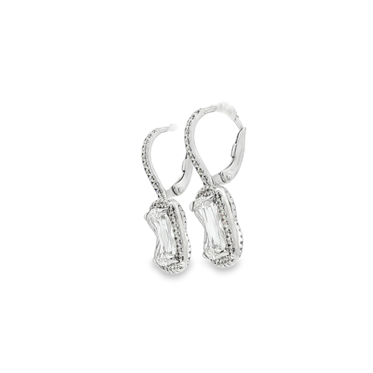 Henri Daussi 18K White Gold Diamond Halo Drop Earrings