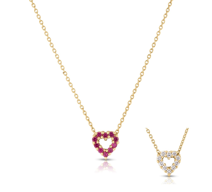 18K YELLOW GOLD TINY TREASURES DIAMOND AND RUBY REVERSIBLE HEART NECKLACE
