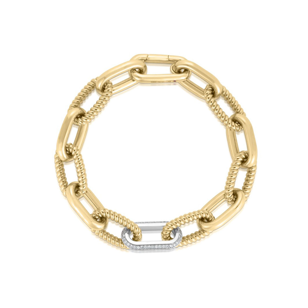 Roberto Coin 18K Yellow and White Gold Oro Diamond Men's Bracelet itemprop=