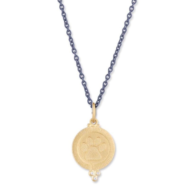 Lika Behar 22K Yellow Gold and Oxidized Sterling Silver Expressions Diamond Paw Print Medallion Necklace