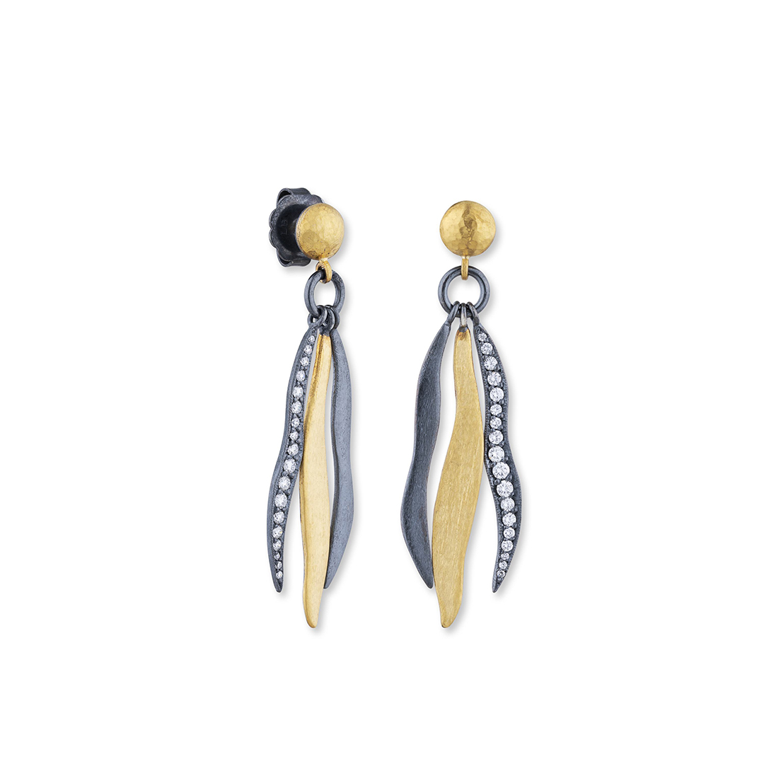 Lika Behar 24K Yellow Gold and Oxidized Sterling Silver Yin and Yang Diamond "Keller" Earrings