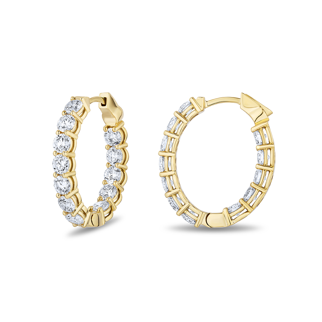 18K Yellow Gold Diamond Inside/Out Hoop Earrings