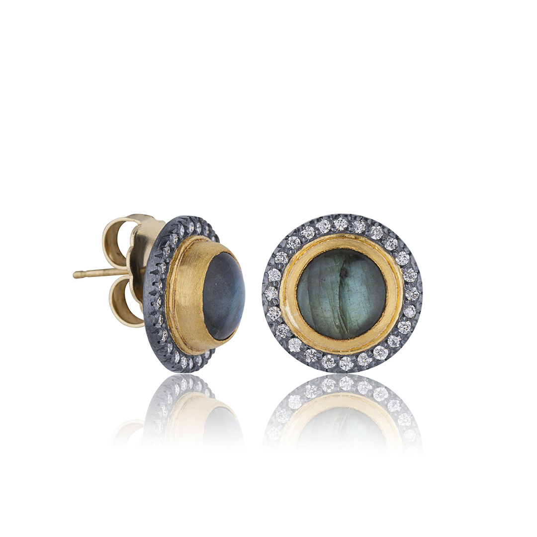 Lika Behar 24K Yellow Gold and Oxidized Sterling Silver Iridescence Diamond and Labradorite "Nightfall" Earrings