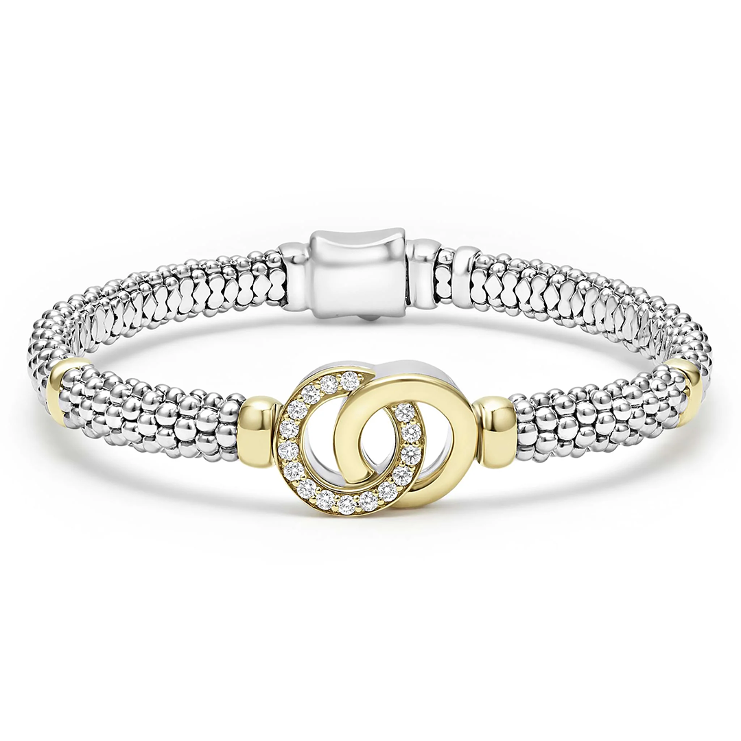 LAGOS Sterling Silver and 18K Yellow Gold Signature Caviar Diamond Bracelet