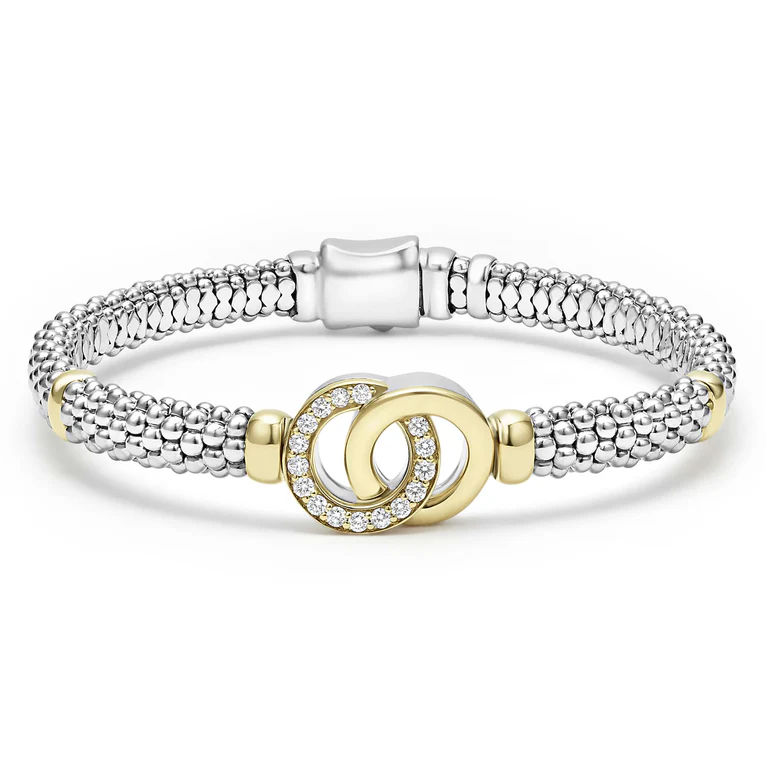 LAGOS Sterling Silver and 18K Yellow Gold Signature Caviar Diamond Bracelet