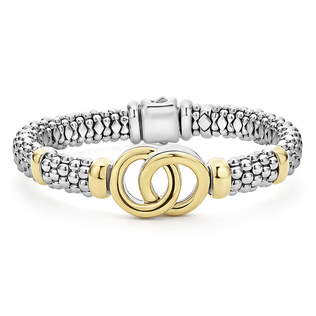 LAGOS Sterling Silver and 18K Yellow Gold Signature Caviar Interlocking Bracelet