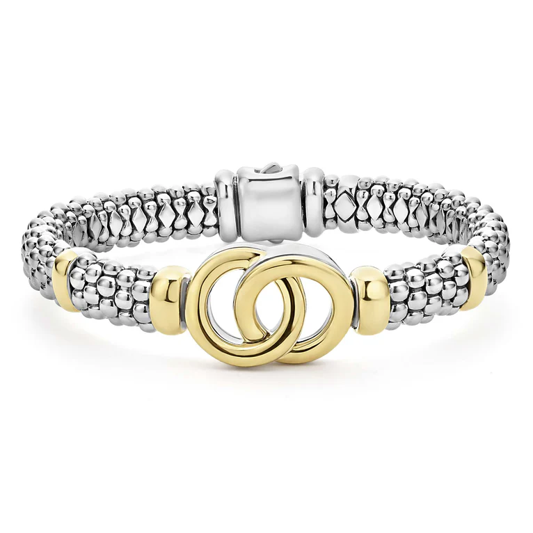 LAGOS Sterling Silver and 18K Yellow Gold Signature Caviar Interlocking Bracelet