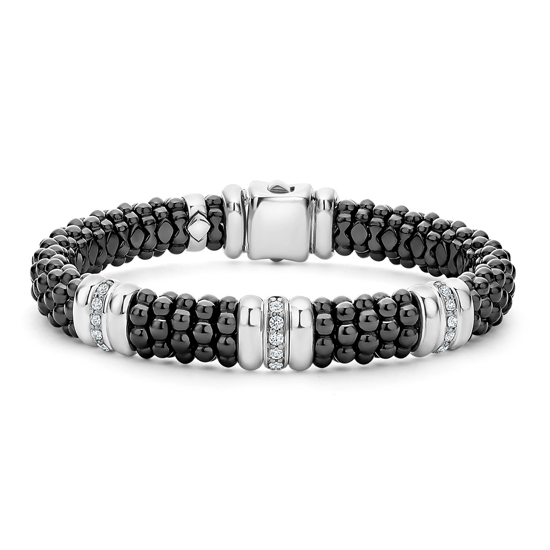 LAGOS Sterling Silver and Black Ceramic Black Caviar Diamond Bracelet