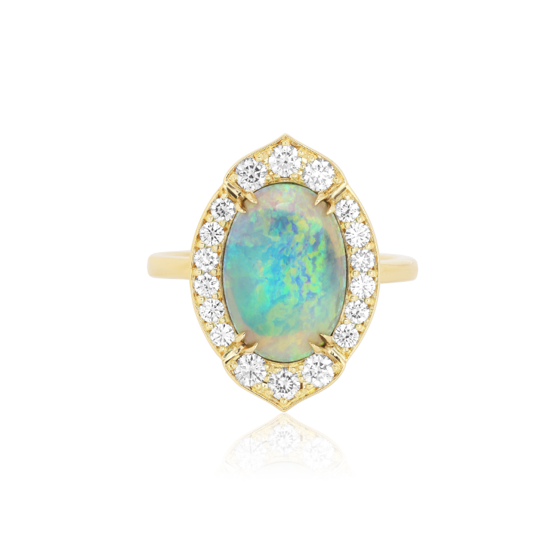 18K Yellow Gold Diamond and Opal Ring