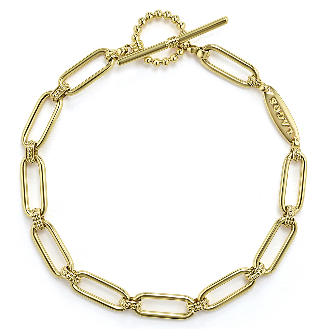 LAGOS 18K Yellow Gold Signature Caviar and Oval Link Bracelet itemprop=