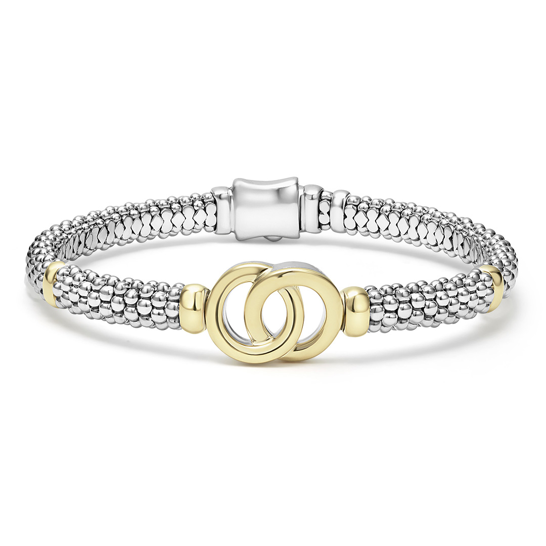 LAGOS Sterling Silver and 18K Yellow Gold Signature Caviar Collection Interlocking Bracelet