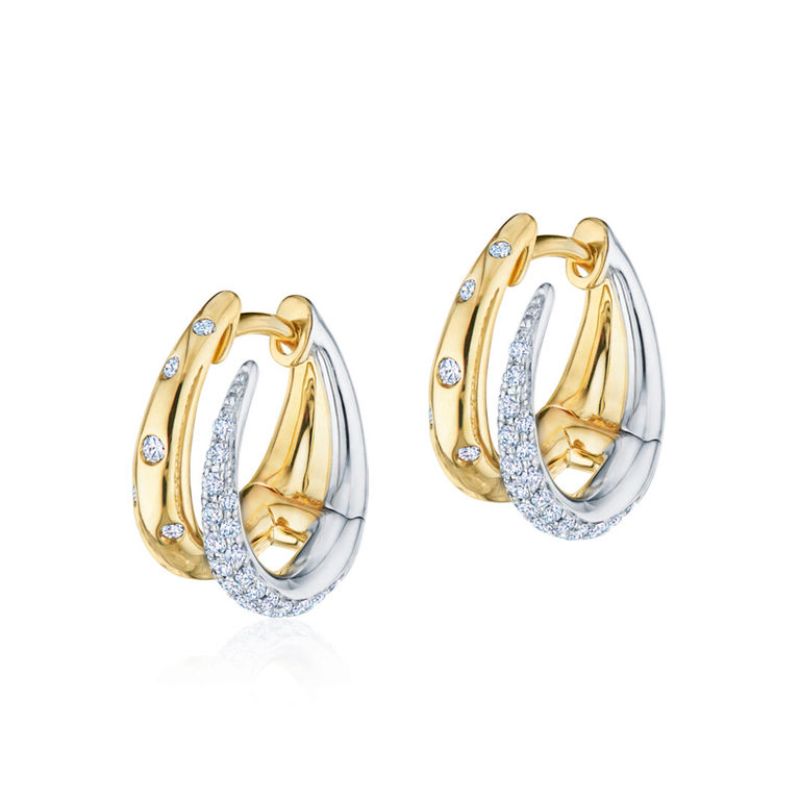 Kwiat 18K White and Yellow Gold Diamond Nestled Hoop Earrings