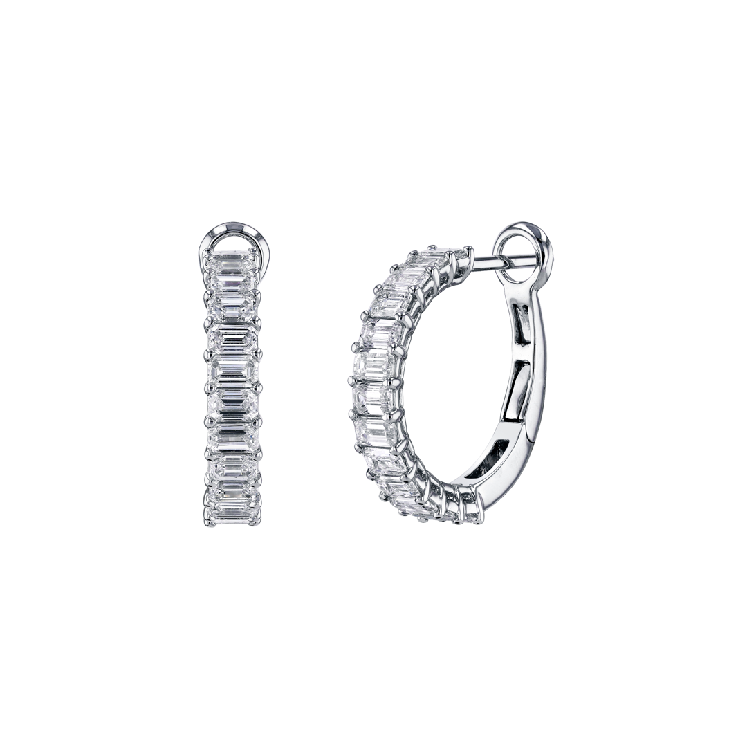 18K White Gold Diamond Hoop Earrings