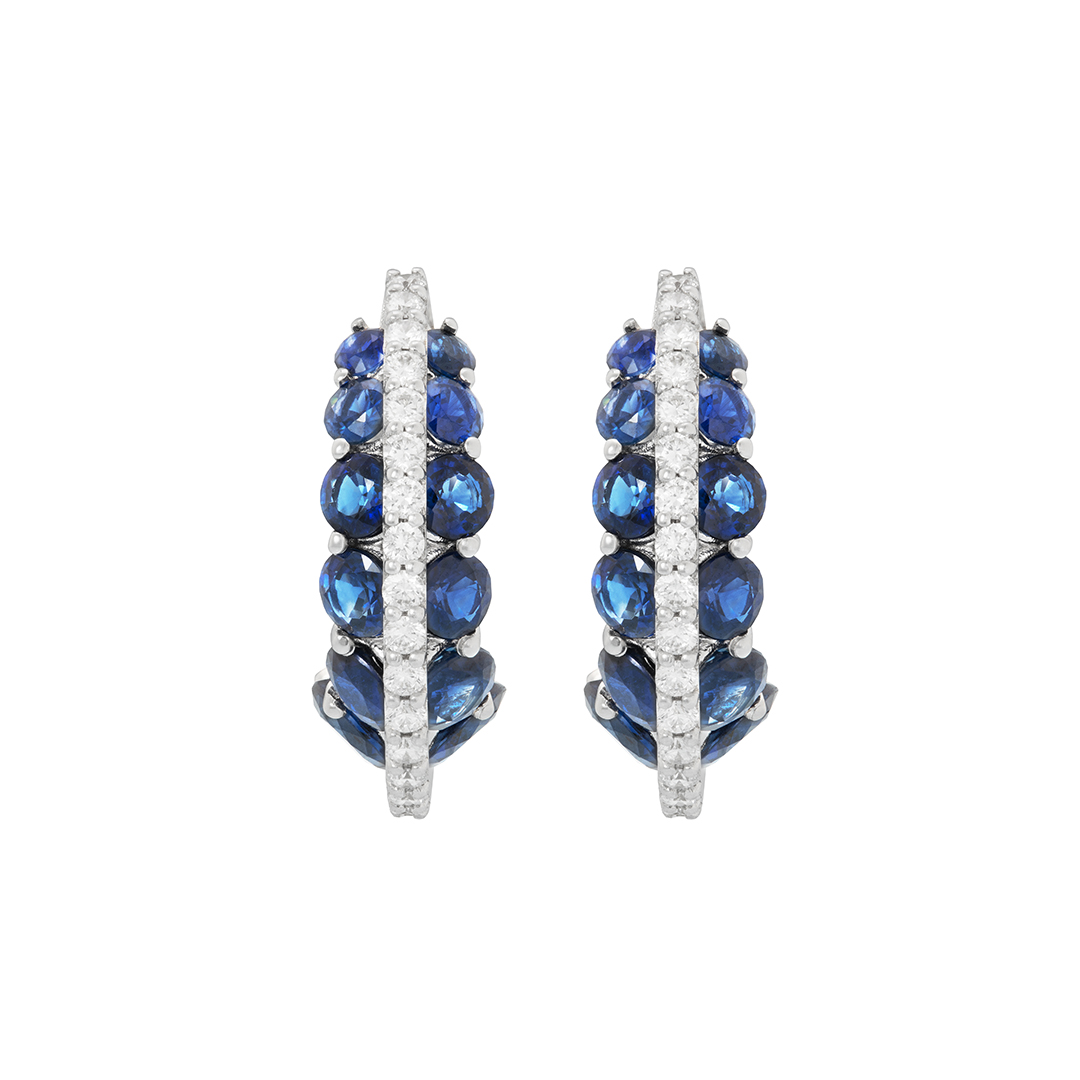 Miseno 18K White Gold Diamond and Blue Sapphire Small Hoop Earrings