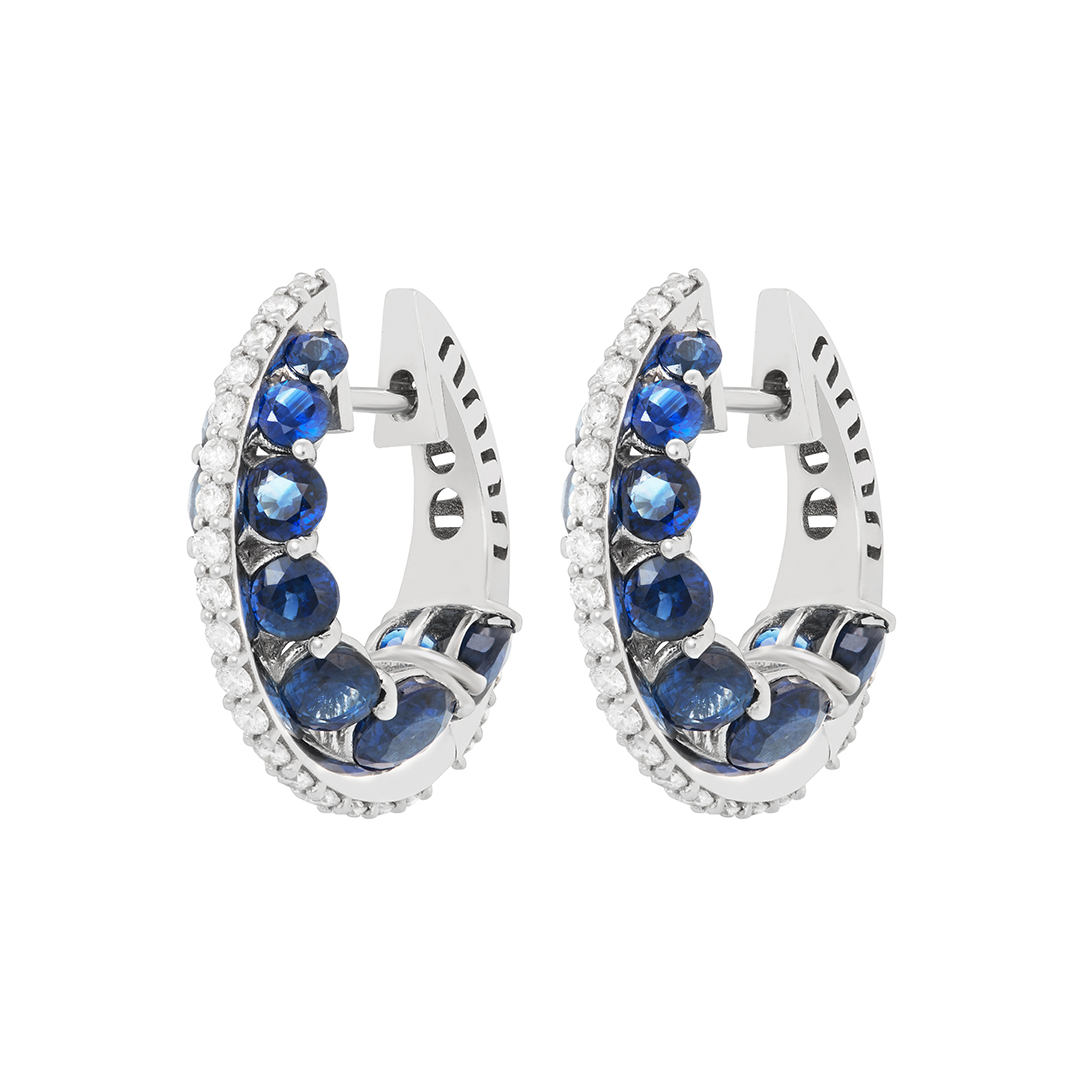 Miseno 18K White Gold Diamond and Blue Sapphire Small Hoop Earrings