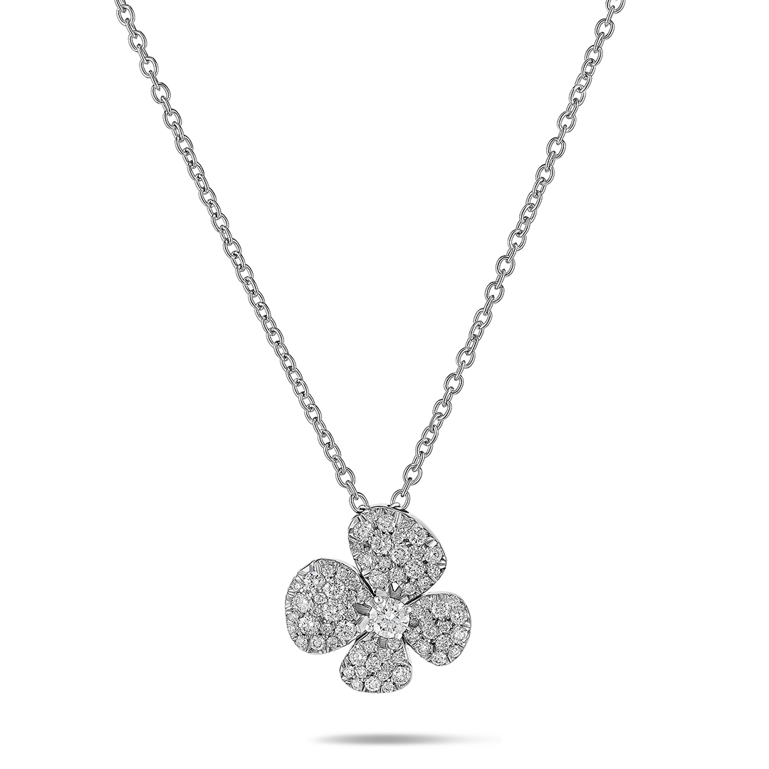 Miseno 18K White Gold Ischia Diamond Flower Pendant Necklace - ME12OBDB