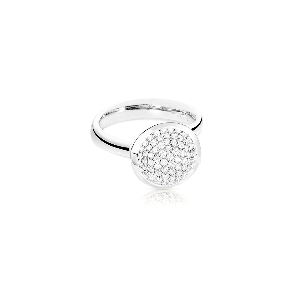 Tamara Comolli 18K White Gold Pave Bouton Stackable Ring