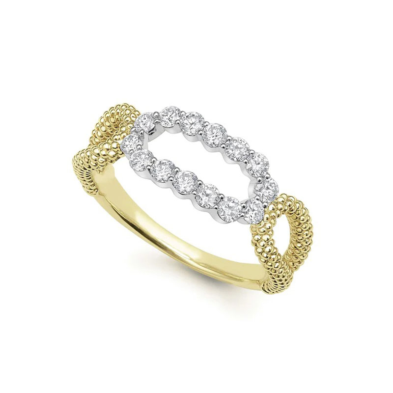 LAGOS 18K Yellow and White Gold Signature Caviar Diamond Loop Ring