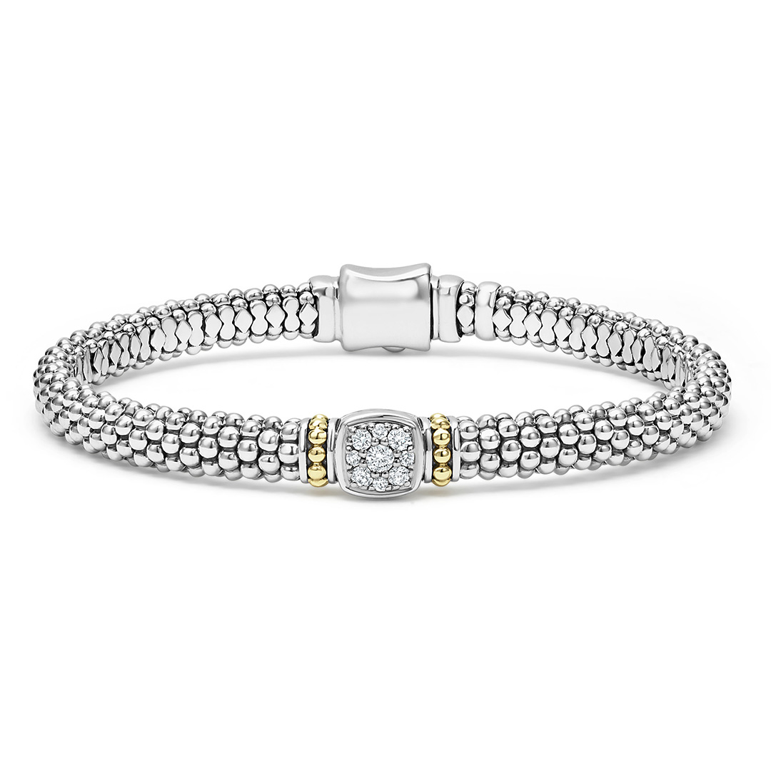 LAGOS Sterling Silver and 18K Yellow Gold Rittenhouse Caviar Diamond Bracelet