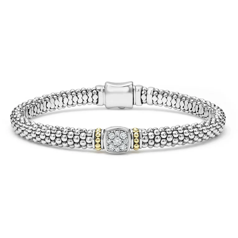 LAGOS Sterling Silver and 18K Yellow Gold Rittenhouse Caviar Diamond Bracelet