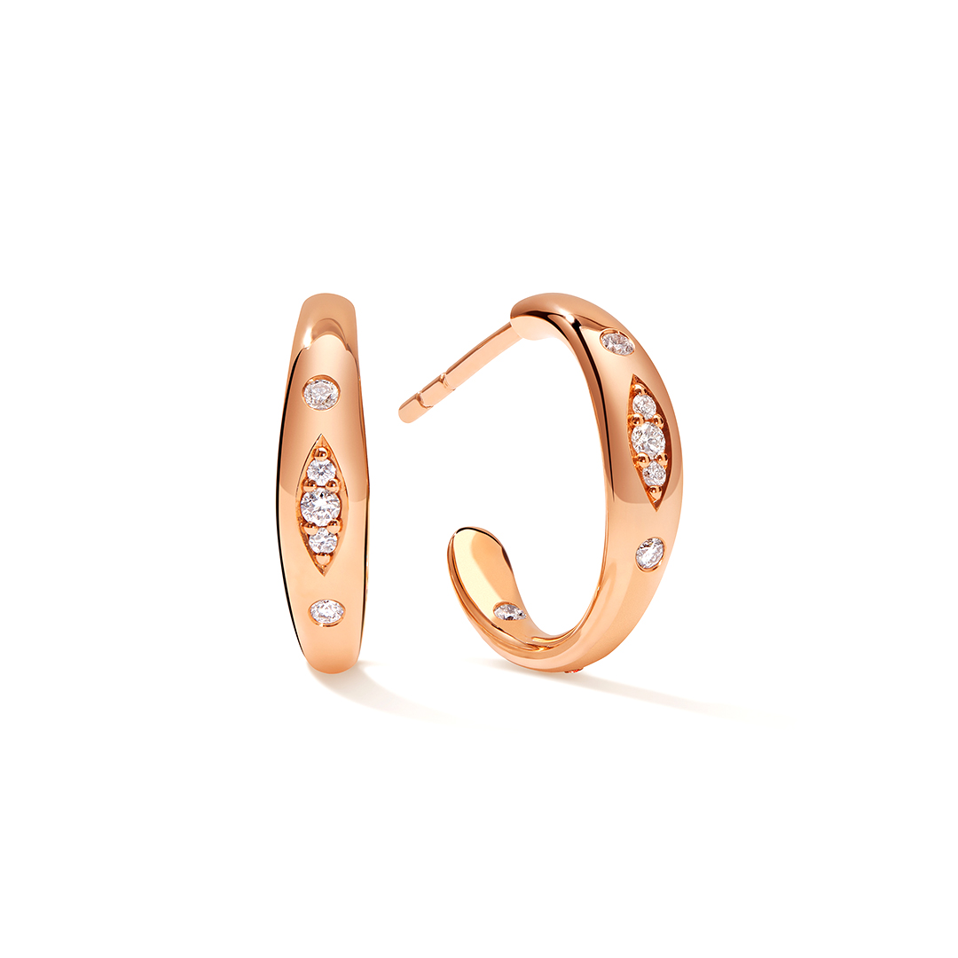 Tamara Comolli 18K Rose Gold Diamond Hoop Gypsy Collection Earrings