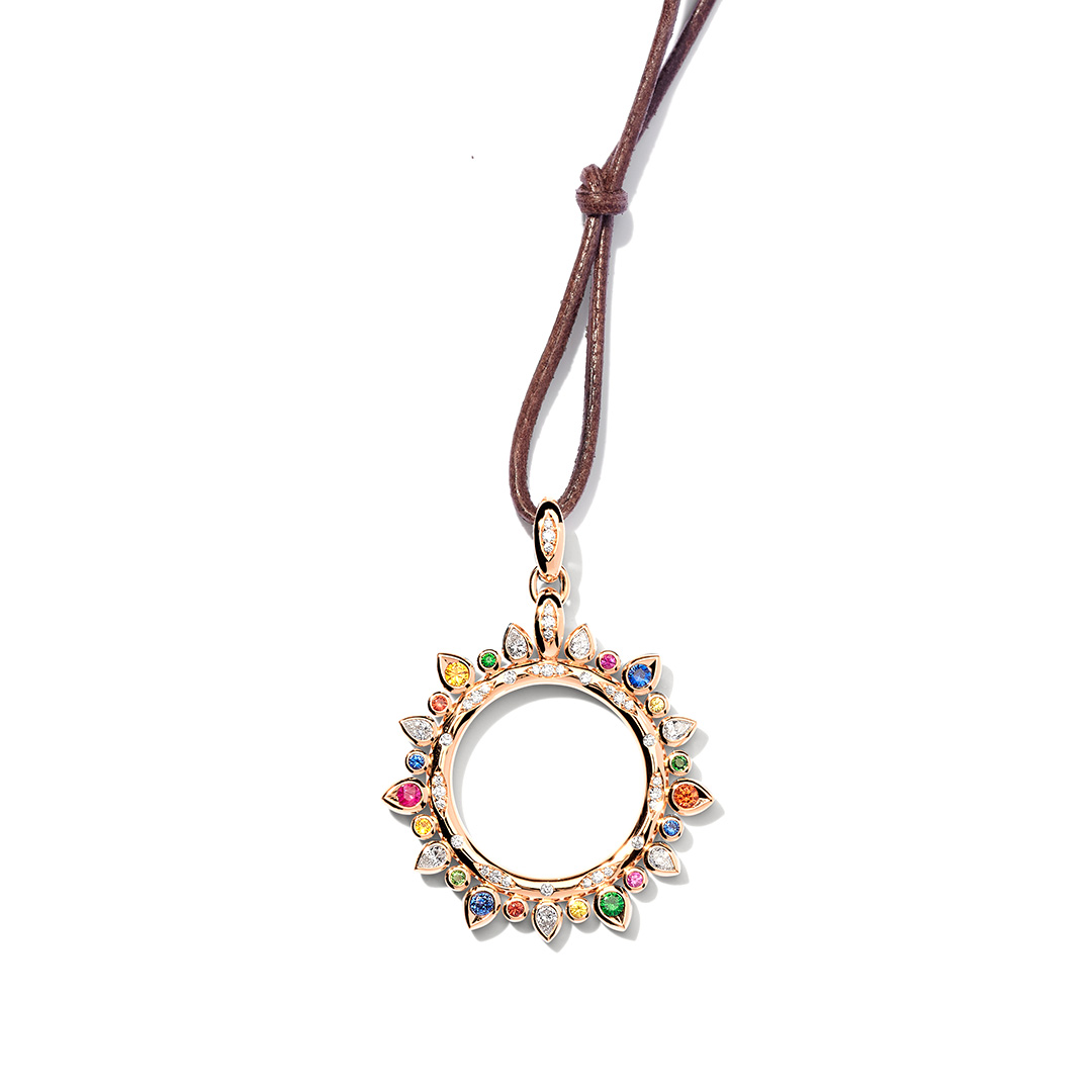 Tamara Comolli 18K Rose Gold Mixed Sapphire Gypsy Sun Necklace itemprop=