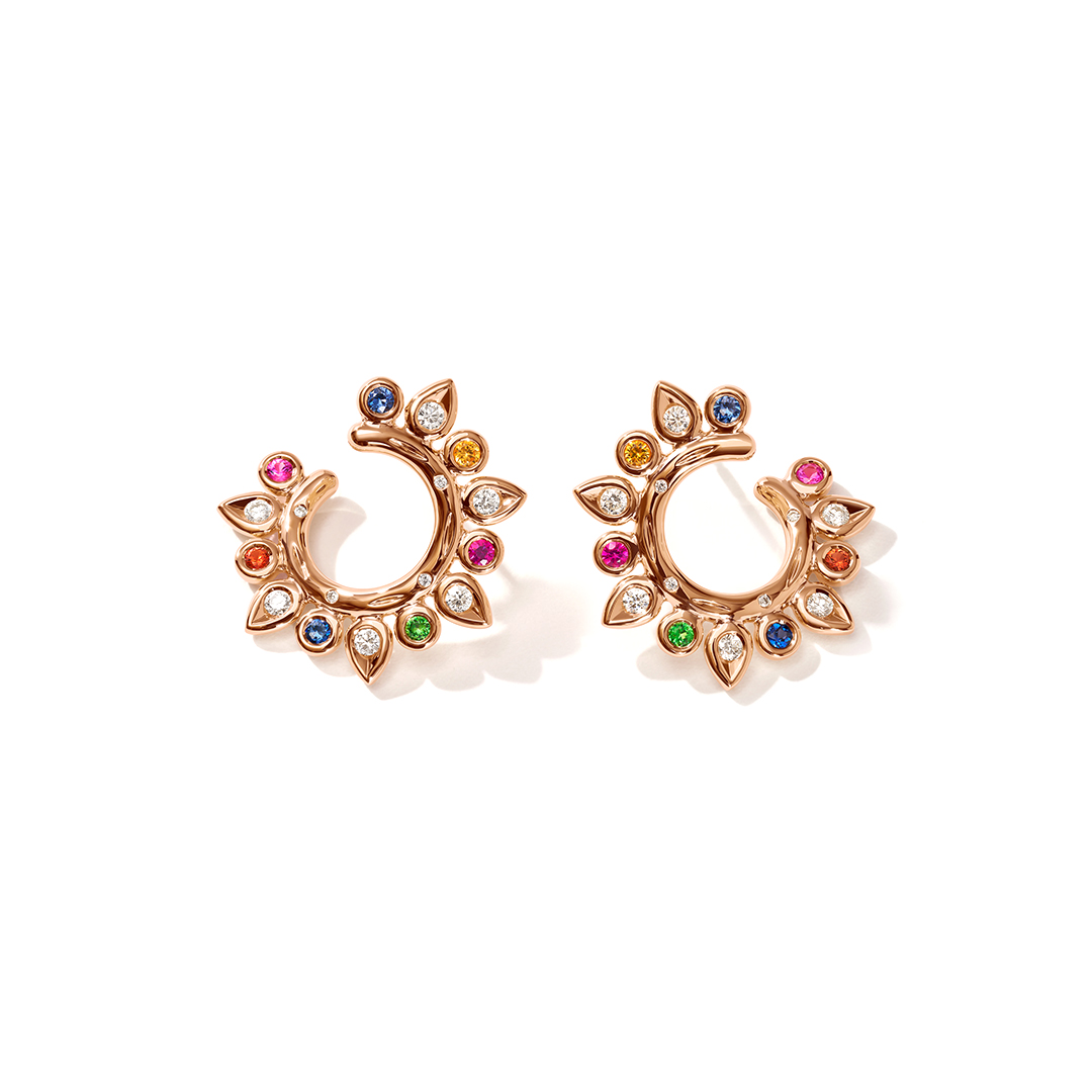 Tamara Comolli 18K Rose Gold Diamond, Sapphire and Tsavorite Hoop Earrings itemprop=