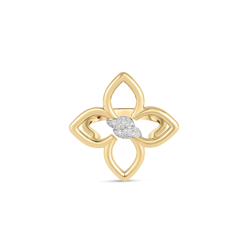 Roberto Coin 18K Yellow and White Gold Cialoma Small Flower Diamond Ring
