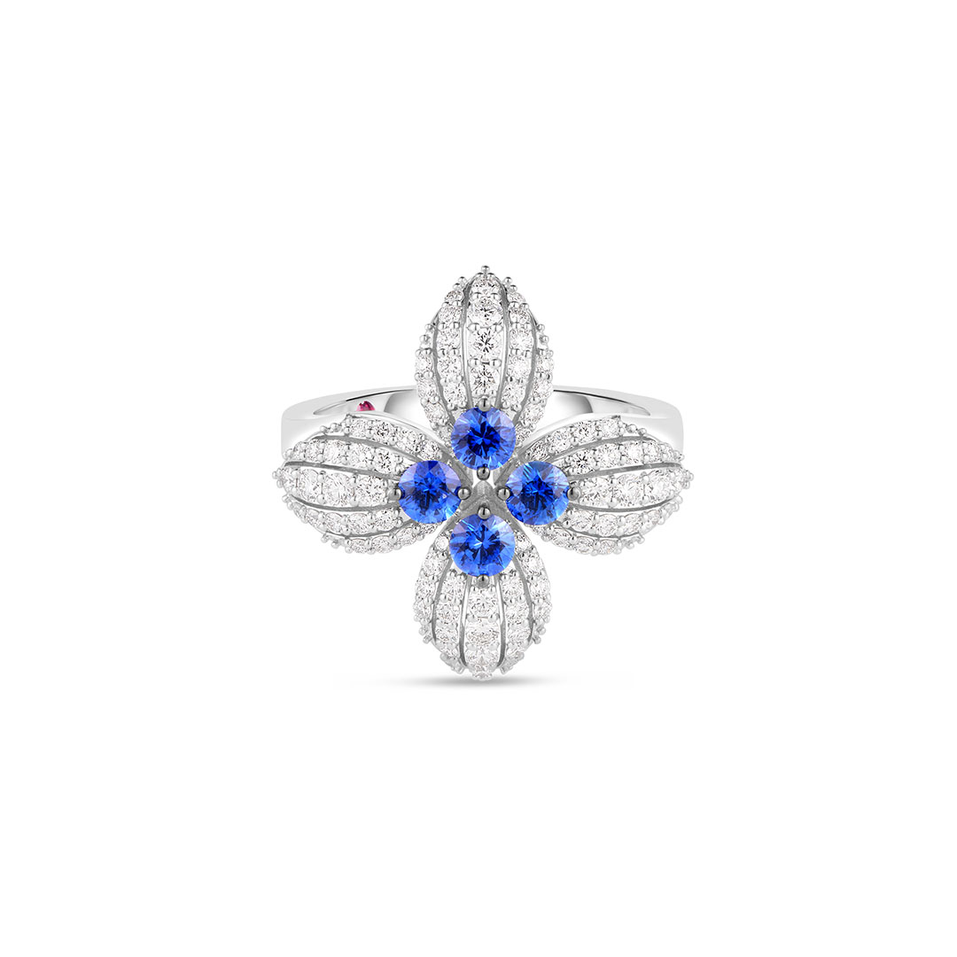 Roberto Coin 18K White Gold Love in Verona Diamond and Sapphire Flower Ring