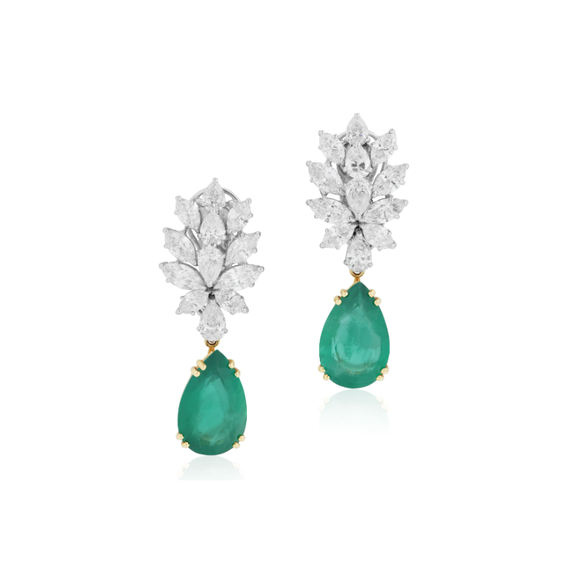 Yvan Tufenkjian 18K White and Yellow Gold Emerald and Diamond Drop Earrings - E002707