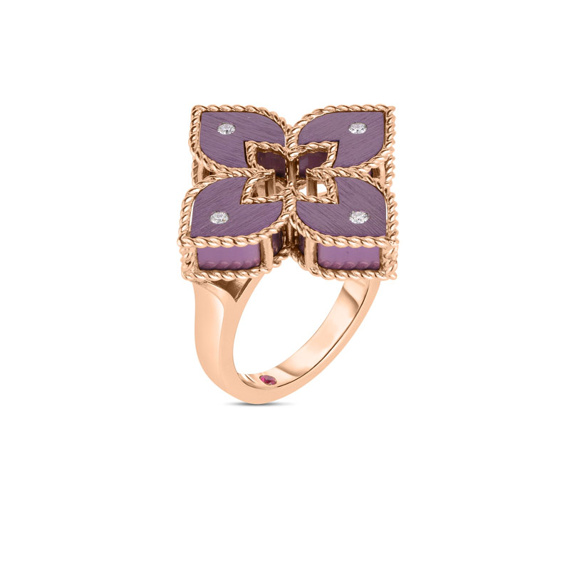 Roberto Coin 18K Rose Gold and Purple Titanium Venetian Princess Diamond Ring