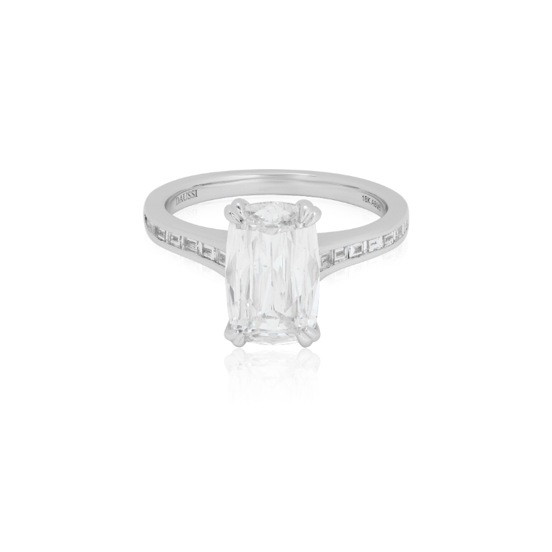 Henri Daussi 18K White Gold Cushion Cut and Baguette Diamond Ring - ABM5