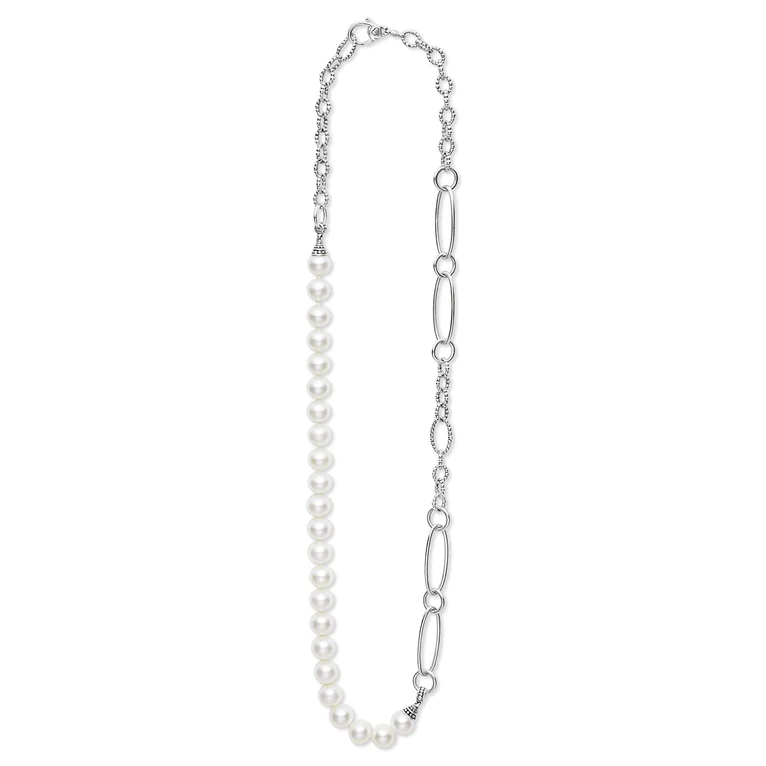LAGOS Sterling Silver Luna Pearl Link Necklace