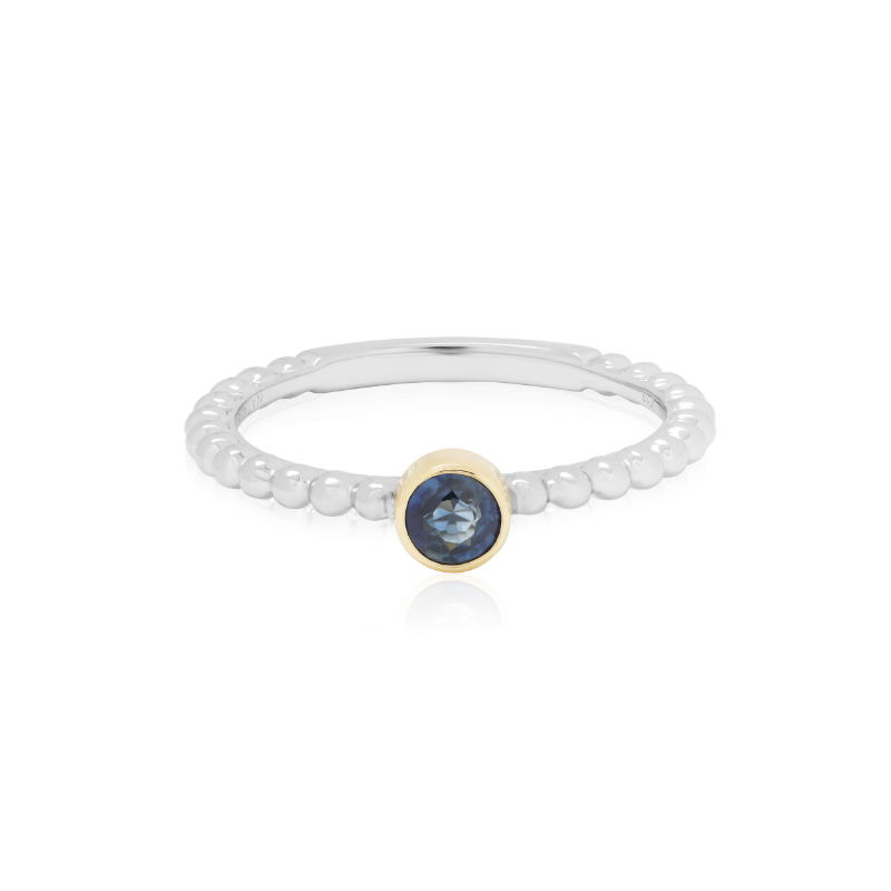 18K Yellow and White Gold Blue Sapphire Stack Ring