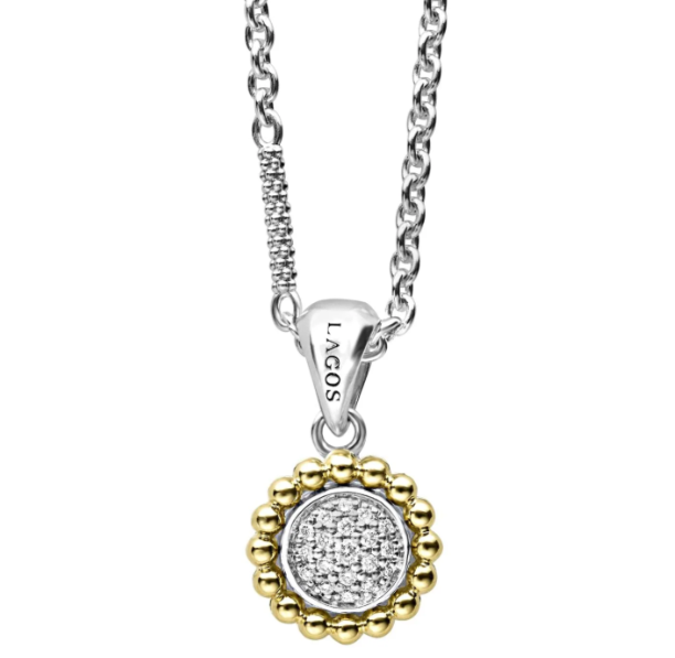 LAGOS Sterling Silver and 18K Yellow Gold Caviar Lux Diamond Circle Pendant Necklace
