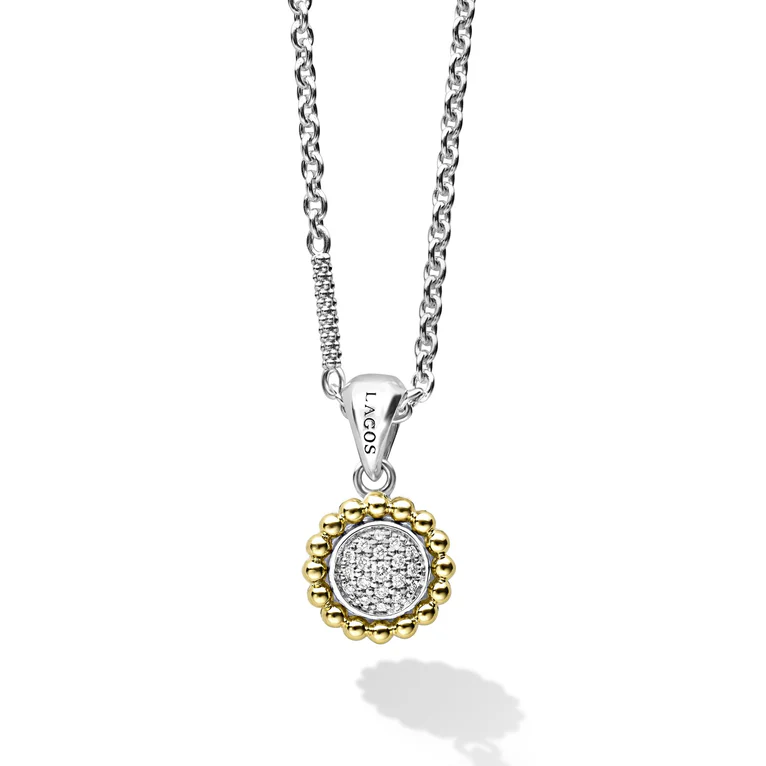 LAGOS Sterling Silver and 18K Yellow Gold Caviar Lux Diamond Circle Pendant Necklace