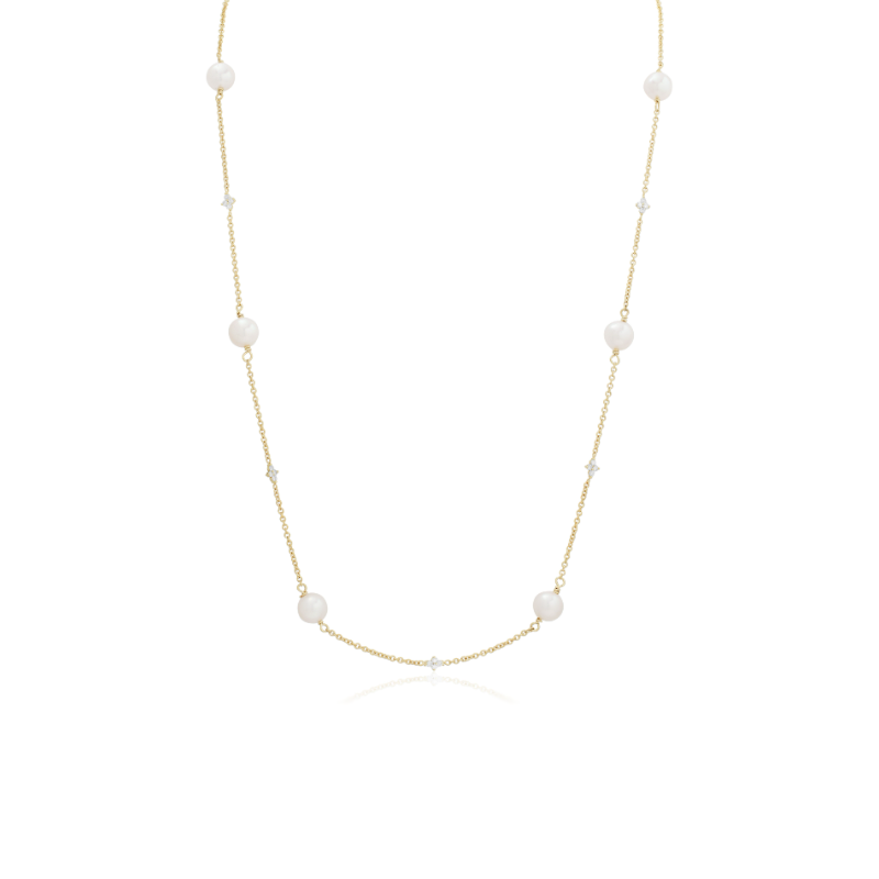 18K Yellow Gold Diamond and Pearl Necklace