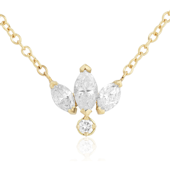 18K Yellow Gold Diamond Cluster Pendant Necklace