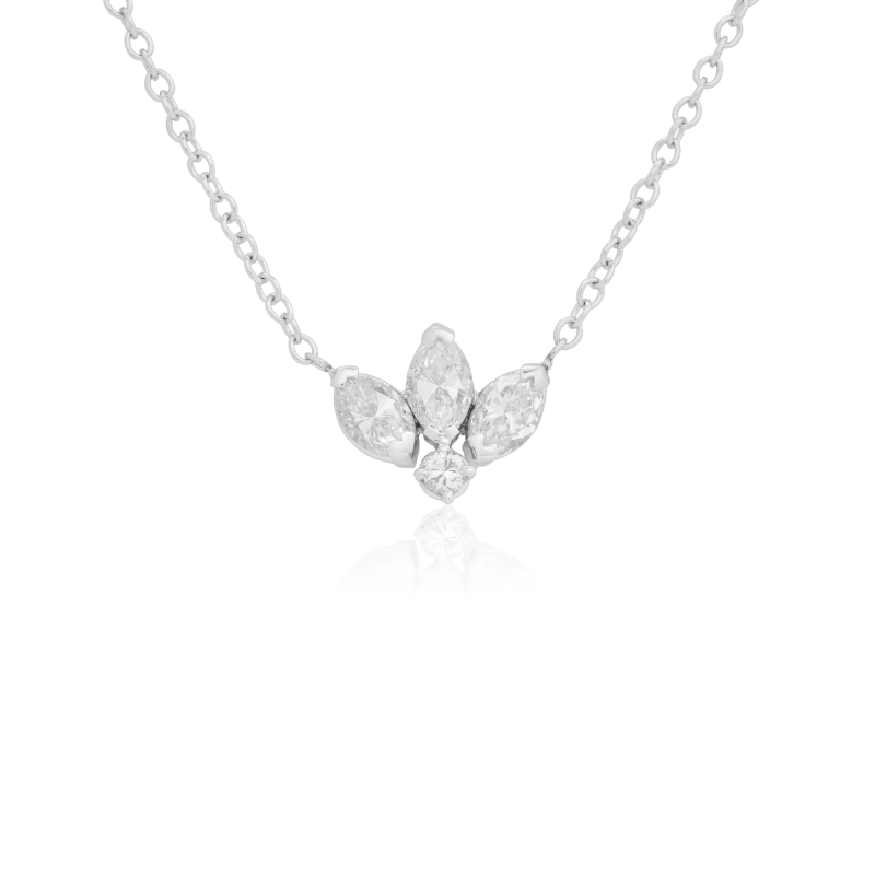 18K White Gold Diamond Cluster Pendant Necklace