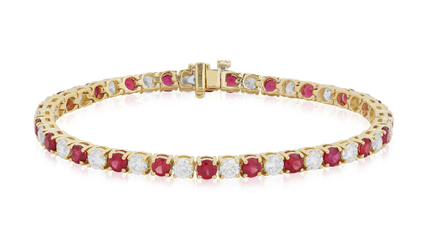 18K Yellow Gold Diamond and Ruby Tennis Bracelet