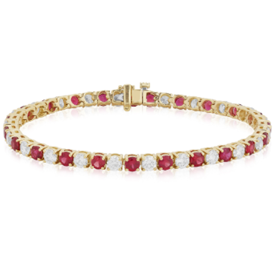 18K Yellow Gold Diamond and Ruby Tennis Bracelet