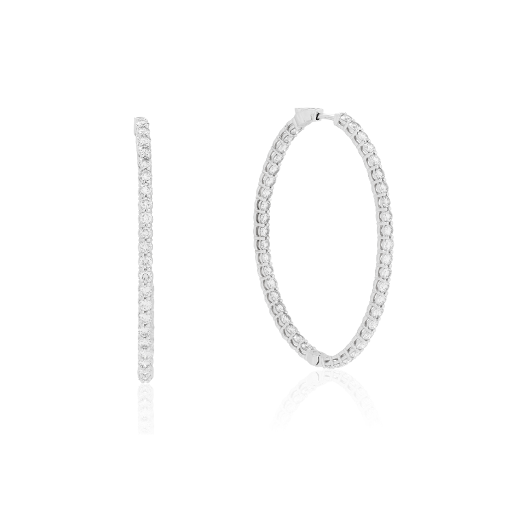 18K White Gold and Diamond Oval Hoop Earrings