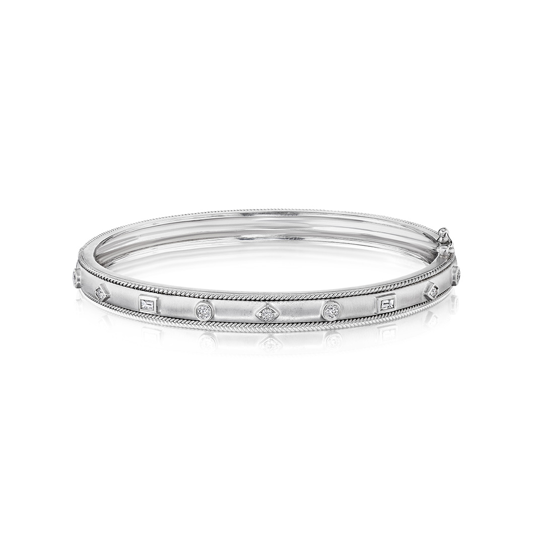 Penny Preville 18K White Gold Amulet Diamond Bangle Bracelet
