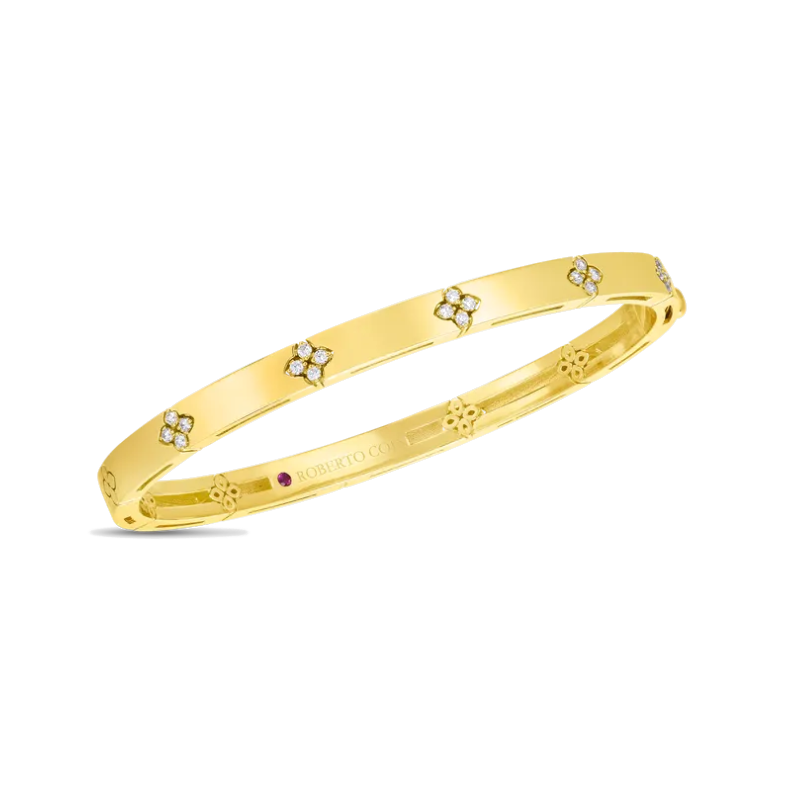 Roberto Coin 18K Yellow Gold Verona Diamond Flower Bangle Bracelet