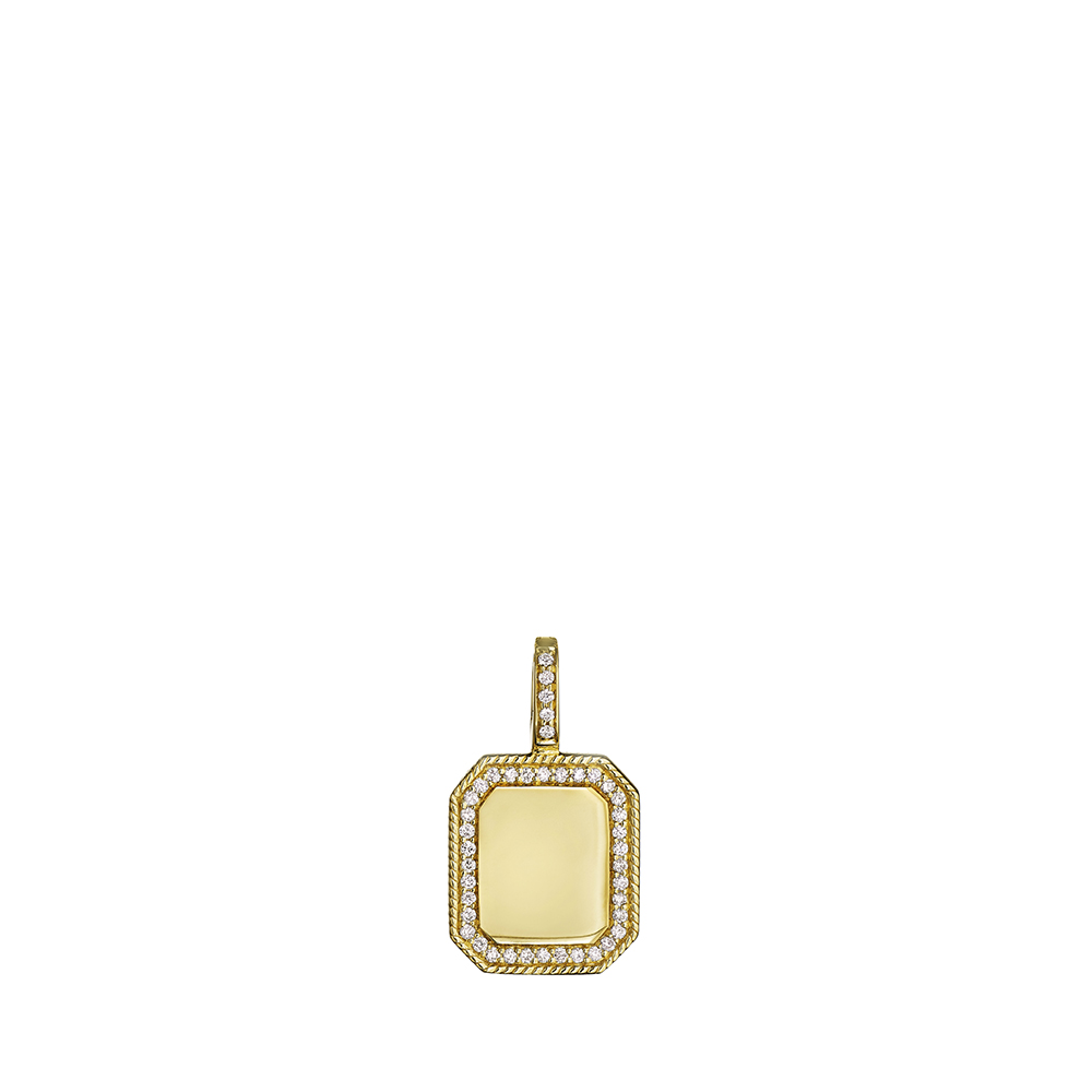 Penny Preville 18K Yellow Gold Diamond Rectangle Engravable Medallion