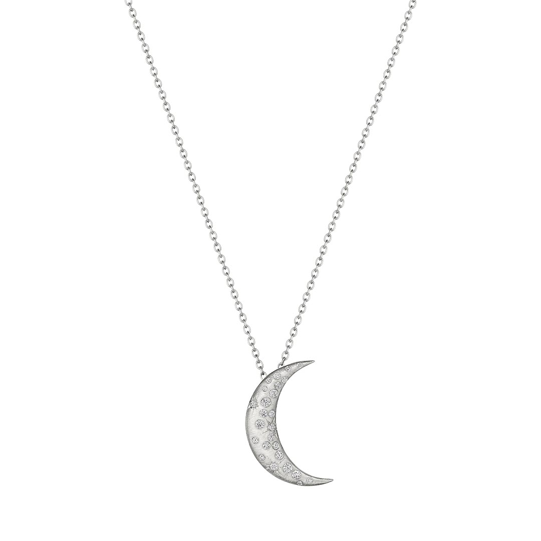 Penny Previllle 18K White Gold Galaxy Crescent Diamond Pendant Necklace