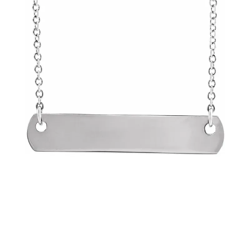 14K White Gold Engravable Nameplate Bar Necklace