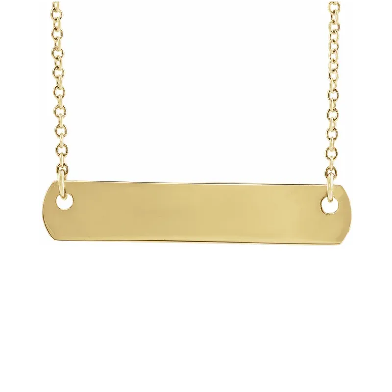 14K Yellow Gold Engravable Nameplate Bar Necklace