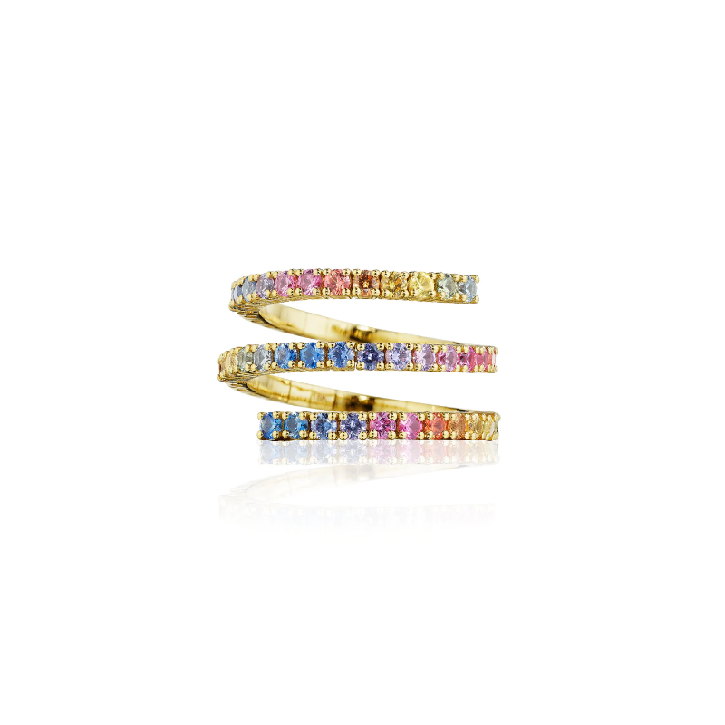 Penny Preville 18K Yellow Gold Rainbow Sapphire Spring Ring